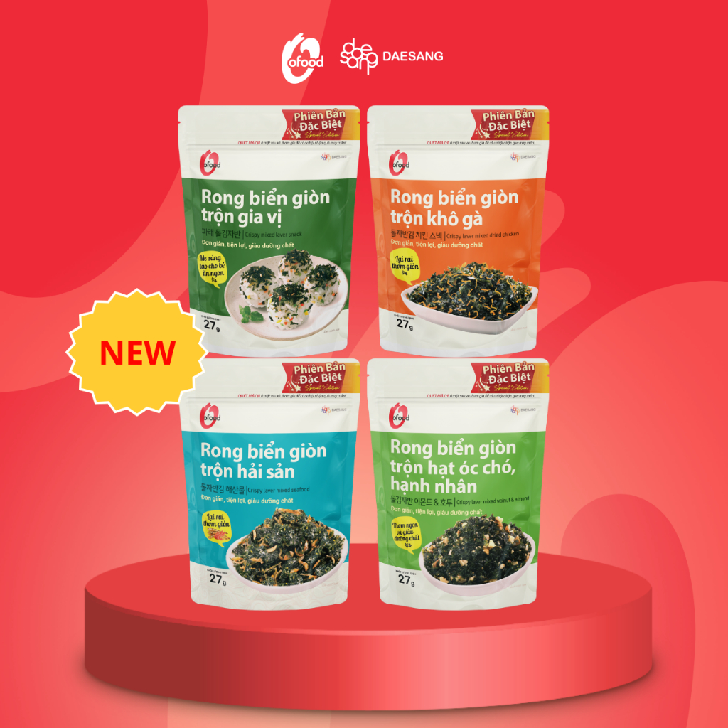 Rong biển giòn trộn gia vị, khô gà, hải sản, hạt óc chó hạnh nhân O'Food 27g, đồ ăn vặt, trộn cơm