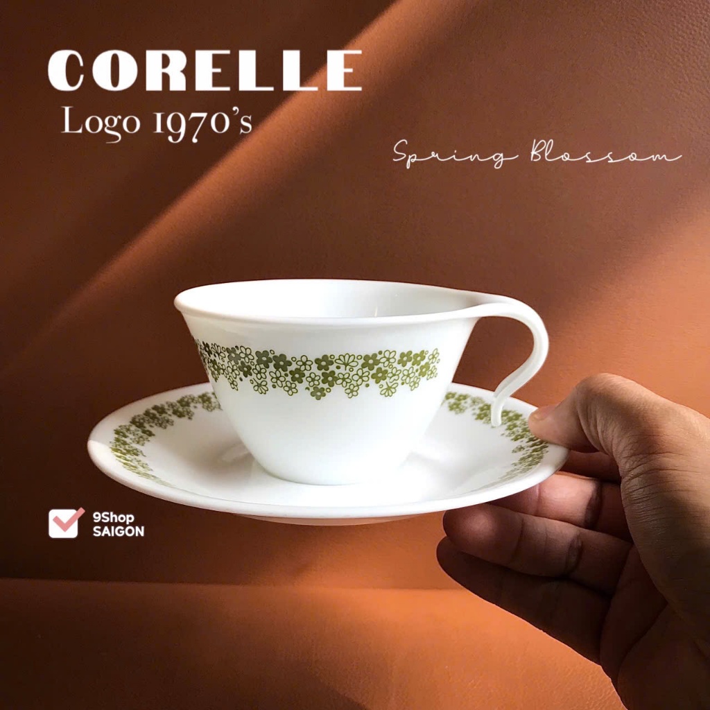 [Hiếm] Corelle USA Logo 1970s - Spring Blossom- 01  Set Trà Chiều Bằng Thuỷ Tinh Vitrelle Độc Quyền