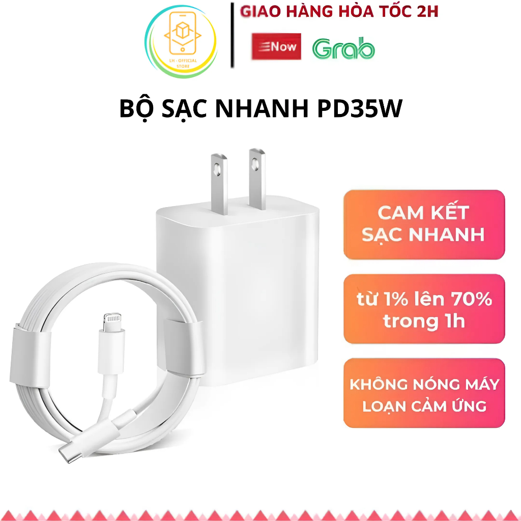 Sạc Nhanh PD 35W, Củ PD 35W Cao Cấp + Dây Cáp Dù 2 Đầu TypeC Cho Iphone 15,16 Không Nóng An Toàn Ổn 