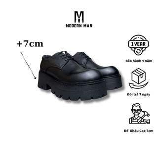 Derby Chunky COMMADO  MODERN MAN Da Sít , Mũi Tròn - Đế Khâu Cao 7Cm