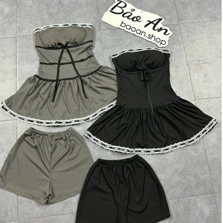 [Đ19] Đầm ống phối ren có mút lót chất thun tăm Nữ Dress Women