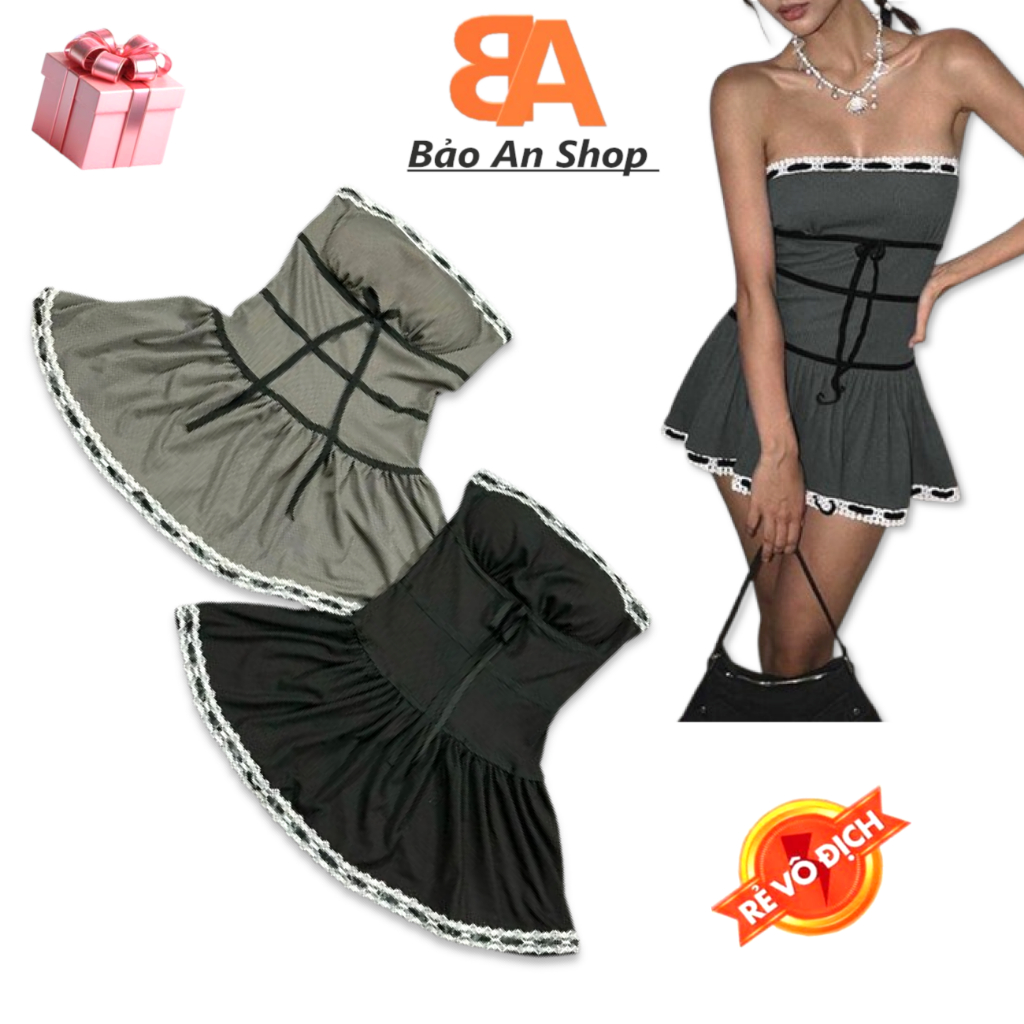 [Đ19] Đầm ống phối ren có mút lót chất thun tăm Nữ Dress Women