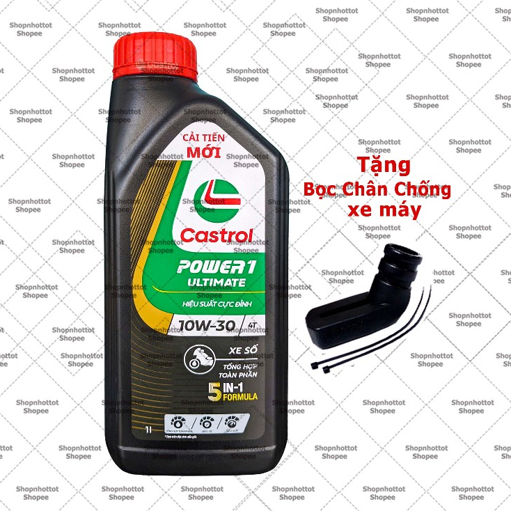 Dầu nhớt tổng hợp xe số Castrol Power1 Ultimate 4T 10w30 1000ml ( 1L )  + Tặng bọc chân chống xe máy