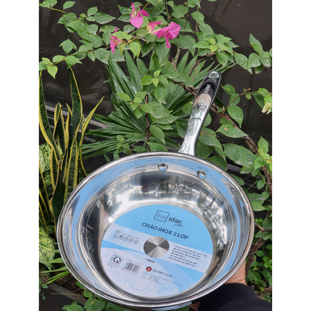 Chảo Inox 304 nông lòng 3 lớp Fivestar cao cấp đáy phẳng đúc liền thân dùng trên mọi loại bếp