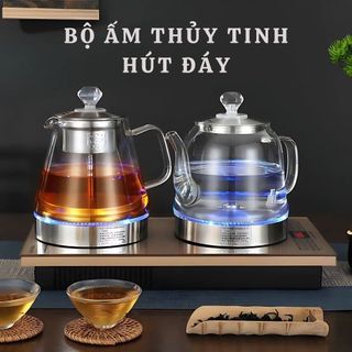  Bộ ấm thủy tinh pha trà hút từ đáy ấm đun siêu tốc - tự động cấp nước tự động đun sôi tự động ngắt cảm ứng đa dụng 