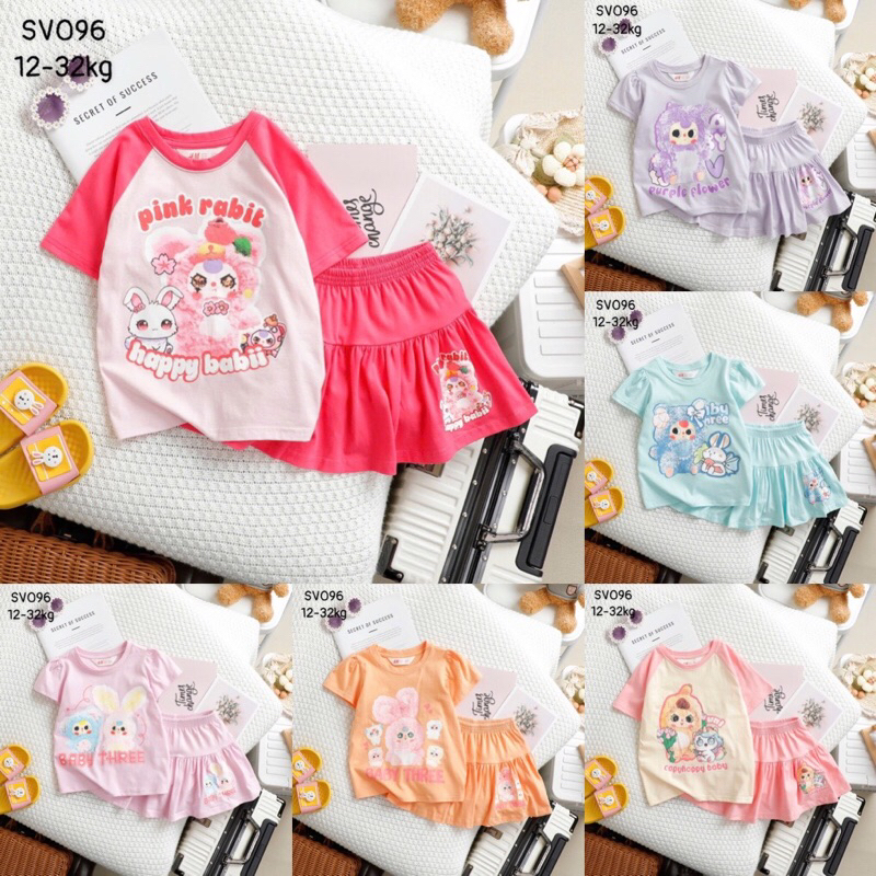 Sét váy bé gái JANESHOP , Bộ áo cotton chân váy có quần xuất dư thấm hút mồ hôi size 12-32kg mã SV09