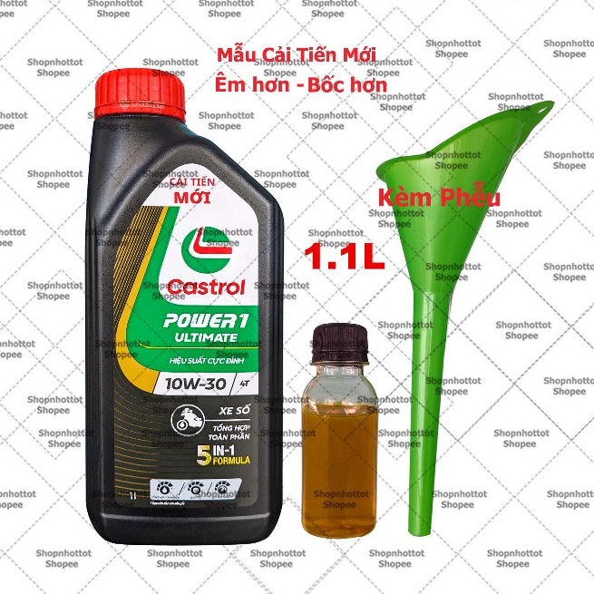 Dầu nhớt tổng hợp xe số Castrol Power-1 Ultimate 10w30 1100ml ( 1.1L )  + Tặng 1 phễu thay nhớt– Sho