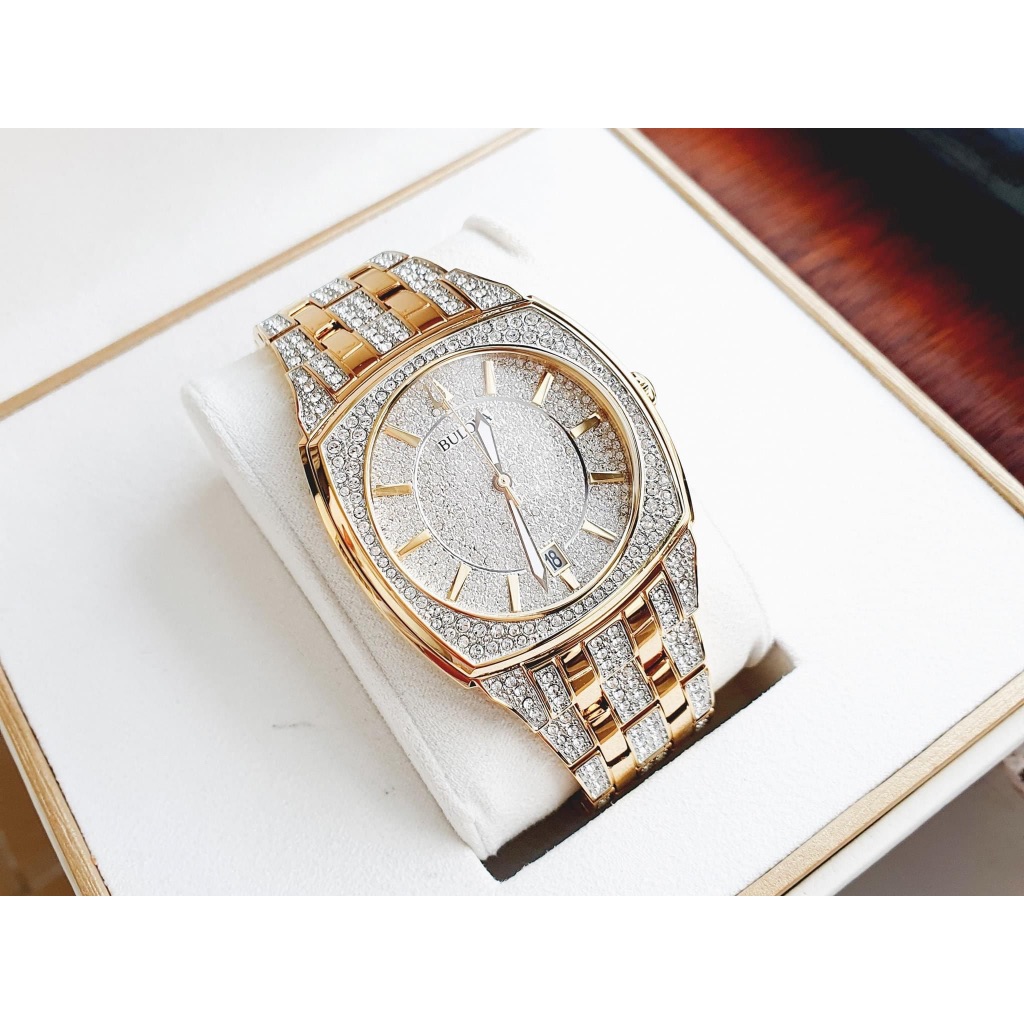 Đồng hồ nam Bulova 98B323 Phantom Crystal Pave Dial Men’s Watch, Authentic, Full box, Luxury Diamond