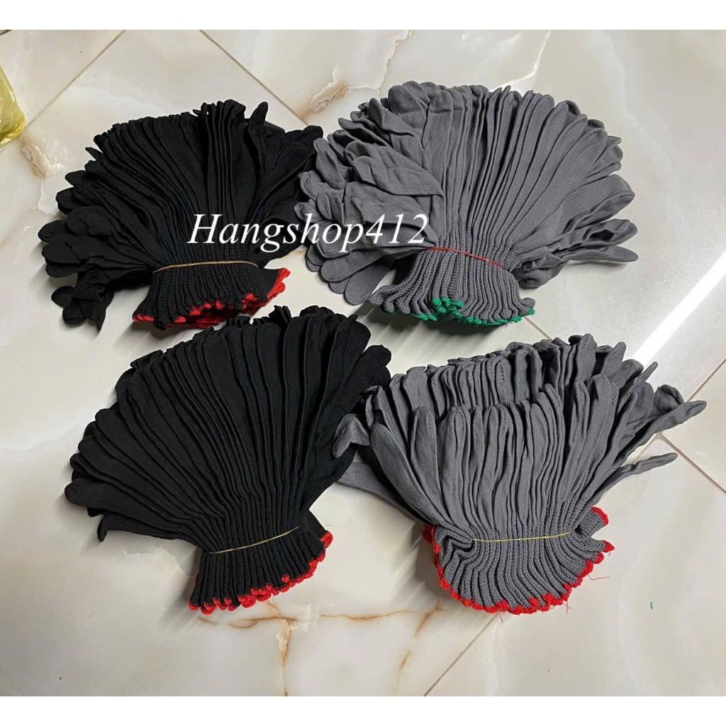 Lố 12 đôi Găng Tay Sợi Mút Đen Dài - Ngắn / Mút Xám - Găng Tay Sợi Mút Lao Động/ Găng Tay Bảo Hộ Lao Động