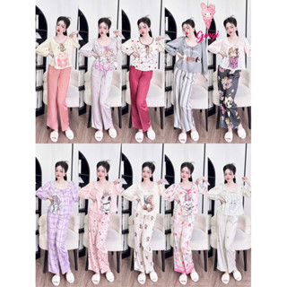 [ Size40-60kg TDQD180624 ]Đồ nữ mặc nhà áo tay dài quần dài cổ tròn sang chảnh chất lụa latin cao cấp