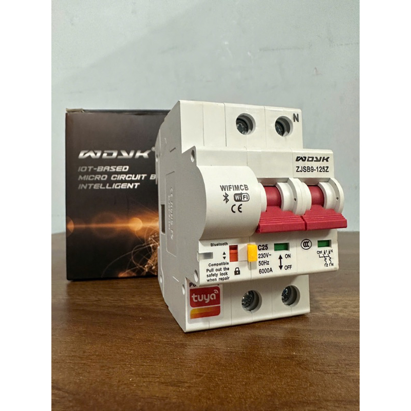 Aptomat CB thông minh Wifi TUYA 2P 25A bật tắt từ xa qua điện thoại