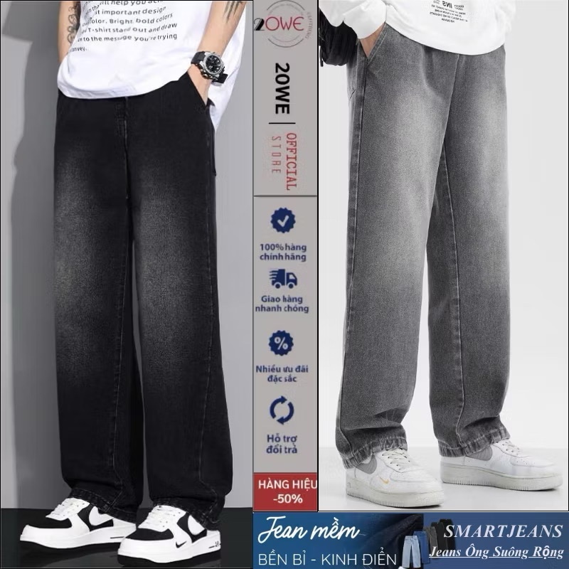 Quần Jean Đen Nam Ống Rộng DW01 Dáng Suông Chất Vải Dày Dặn Màu Wash Xám Trầm SMOKE V.1 - 20WE | BigBuy360 - bigbuy360.vn