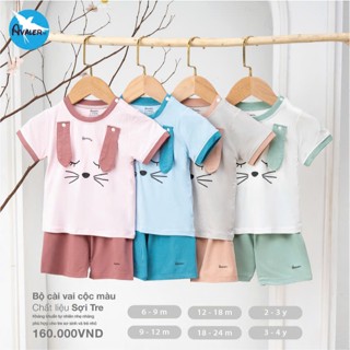 AVALER- MOMMOM Bộ Cộc Tay Cài Vai Vải Sợi Tre Avaler Chính Hãng Cho Bé Trai, Bé Gái Size Từ 6M Tới 4Y Ảnh Thật Mẫu Mới