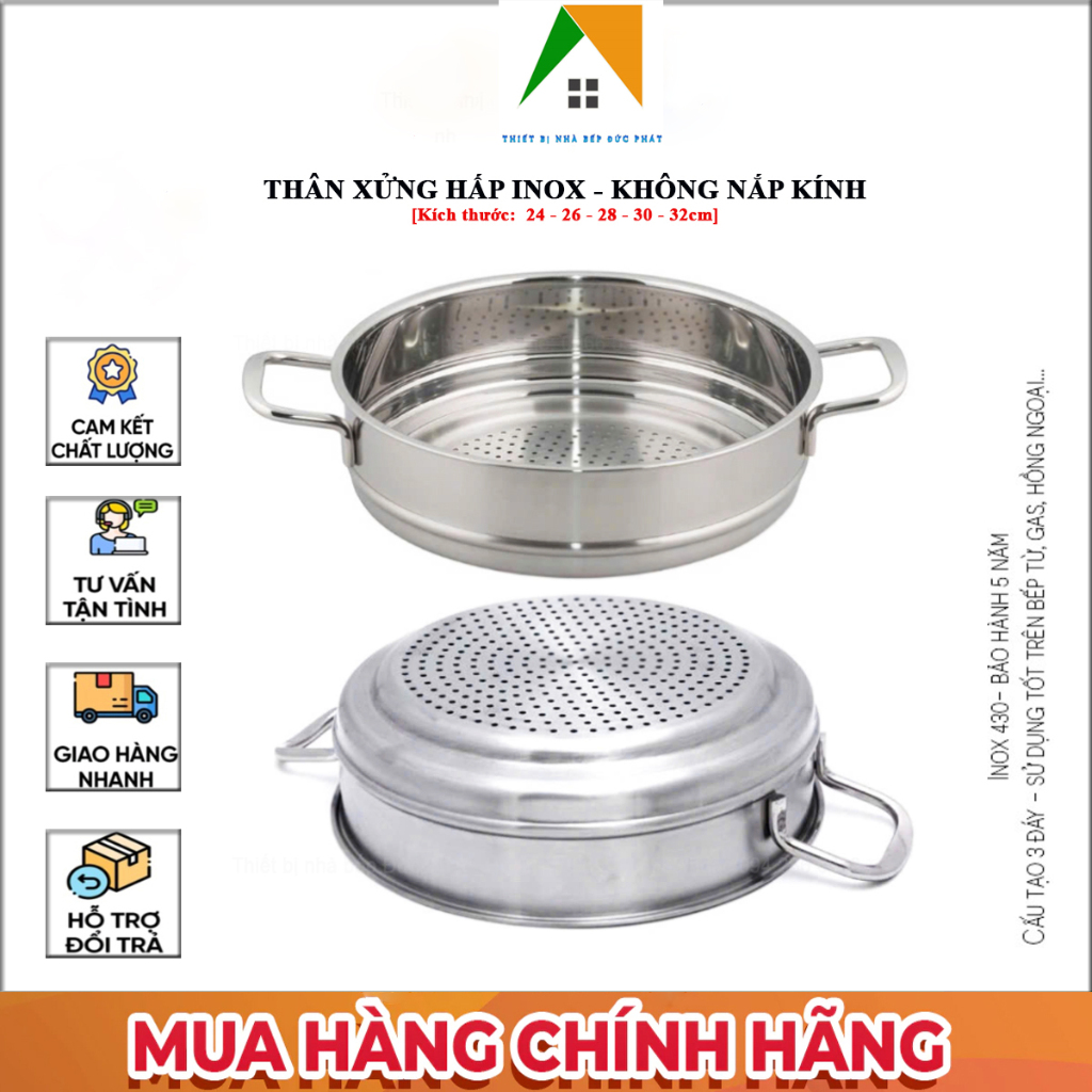 Xửng hấp Fivestar không nắp, thân xửng hấp inox 430 dày dặn, bóng đẹp có độ bền cao chính hãng có BH