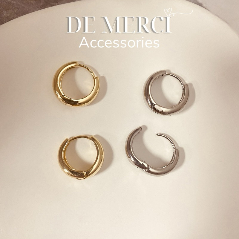 Khuyên tai nữ chuôi bạc 925 DE MERCI ACCESSORIES khoen tròn phủ bóng phụ kiện trang sức nữ cá tính BT010