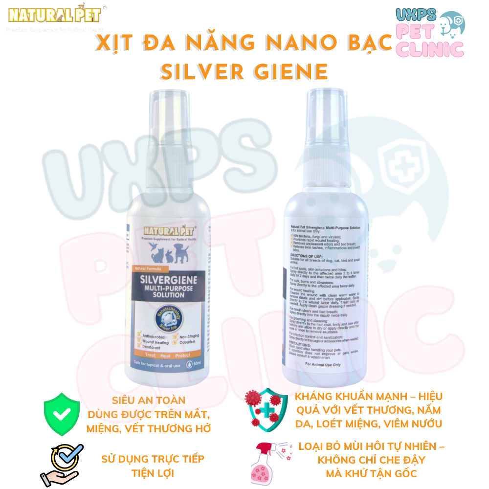Xịt Đa Năng Nano Bạc Silvergiene 60ML Cho Chó Mèo Giúp Sát Khuẩn, Mau Lành Vết Thương