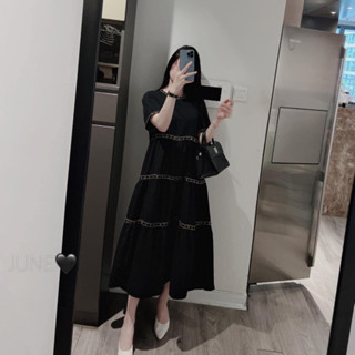  Váy bầu  đầm bầu công sở dáng dài thiết kế dự tiệc mùa hè chất liệu đũi siêu xinh màu đen viền zen thời trang 