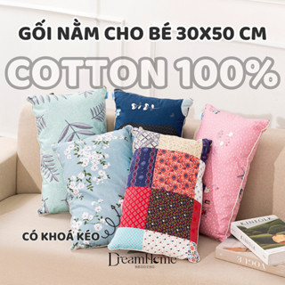 Vỏ Gối 30x50cm Cotton 100% Thấm Hút Mồ Hôi Tốt, Áo Gối Cho Bé Có Khóa Kéo Nằm 2 Mặt Dreamhomebedding