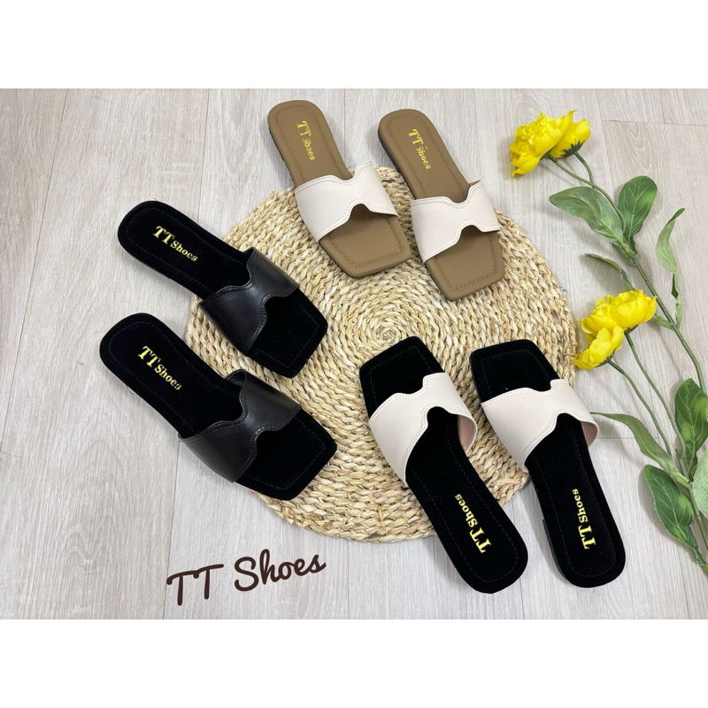 Dép lê bản phối màu xinh xắn mũi vuông TT Shoes xephoimau