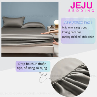 Bộ ga gối 4 món JejuBedding chất liệu phi lụa nhiều màu, ga bo chun mát mịn