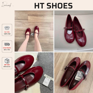  Giày búp bê mũi tròn Z quai khoá ngang màu đỏ đô đế bệt 1cm phong cách Mary Jane năng động 8330-10 