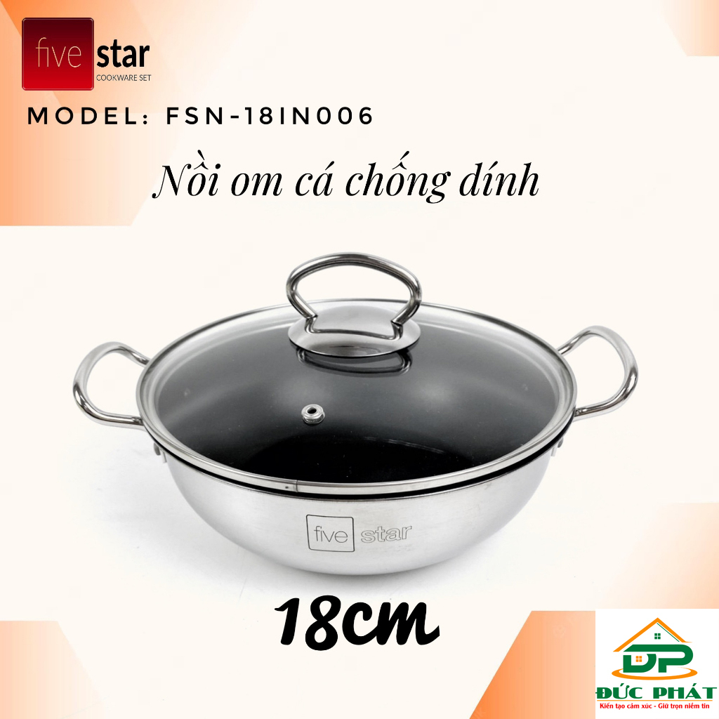 Nồi chảo chống dính Fivestar 3 đáy, nồi kho cá 18cm-20cm-22cm-24cm-26-28cm sử dụng cho mọi loại bếp
