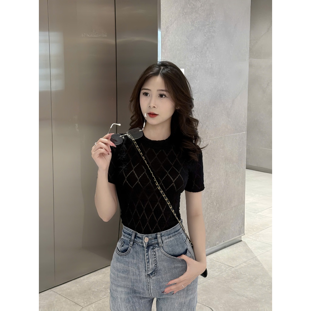 Áo kiểu nữ TIMO, Áo thun nữ ren mỏng cổ tròn phong cách tiểu thư chất vải thun xốp mềm mịn AOT196 | BigBuy360 - bigbuy360.vn