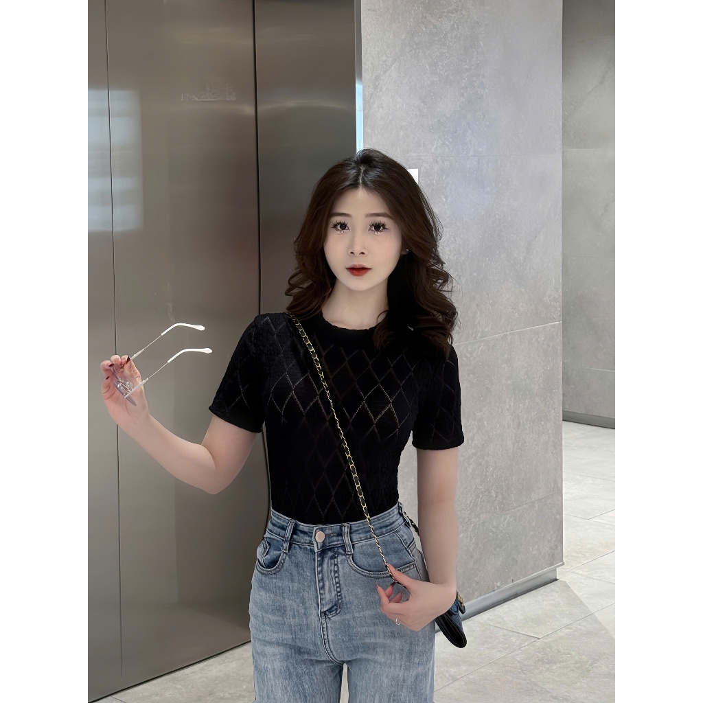 Áo kiểu nữ TIMO, Áo thun nữ ren mỏng cổ tròn phong cách tiểu thư chất vải thun xốp mềm mịn AOT196 | BigBuy360 - bigbuy360.vn
