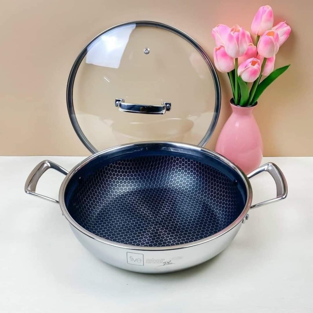 Chảo chống dính Inox 304 sâu lòng Blackcube Fivestar 2quai cấu tạo 3lớp đáy đúc liền chống trầy xước
