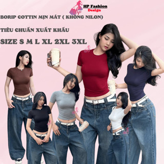 Áo thun croptop nữ tay ngắn ôm body chất thun cotton borip, áo kiểu nữ chiết eo baby tee bigsize mùa hè HP30 -HMD