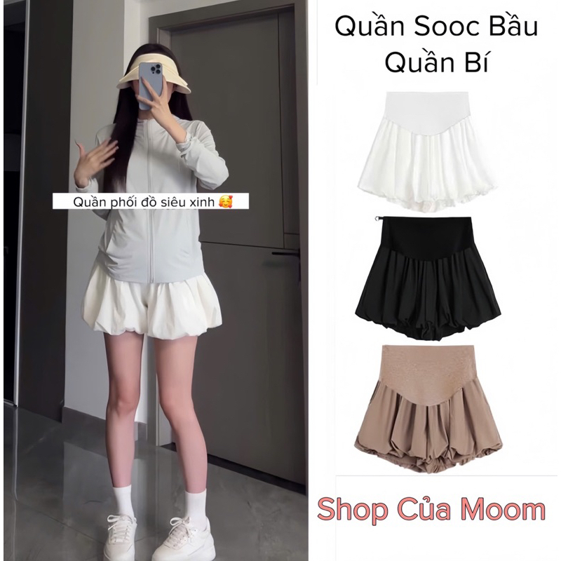 Quần short bầu dáng bí phồng, thiết kế 2 lớp cho mẹ bầu xinh