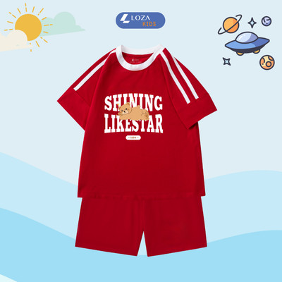 Đồ bộ bé trai, bé gái phối viền hình gấu - Quần áo cho bé chất liệu thun cotton - Loza Kids BF256