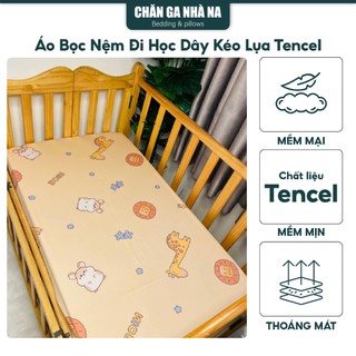 Áo Bọc Nệm Cũi, Áo Bọc Nệm Đi Học Dây Kéo Lụa Tencel Dành Cho Trẻ, Vải Mát Mịn, Thân Thiên Mọi Làn Da, Nhiều Size