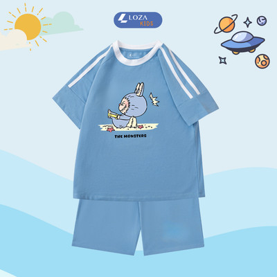 Đồ bộ bé trai, bé gái phối viền hình The Monsters - Quần áo cho bé chất liệu thun cotton - Loza Kids BF257