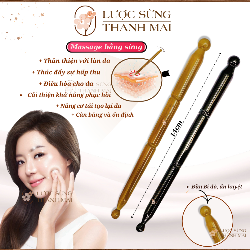 Cây bút ấn huyệt bằng sừng, gạch bạch huyết điện chuẩn massage day ấn huyệt giúp thư giãn dễ ngủ
