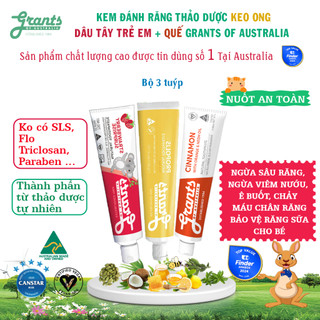  Kem đánh răng trẻ em - người lớn thảo dược hữu cơ Grants - Bộ 3 Tuýp + Keo ong dâu quế Grants 