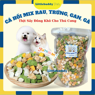 [Túi mix] Thức ăn mix 200gr Cá hồi, Gà viên, Gan viên, Trứng viên, Cỏ viên sấy đông khô cho mèo, chó, hamster