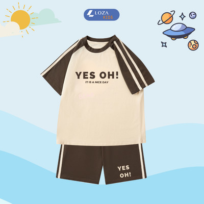 Đồ bộ bé trai, bé gái phối viền in chữ YES OH! - Quần áo cho bé chất liệu thun cotton - Loza Kids BF260