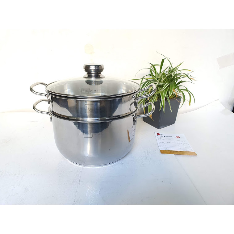 Bộ Nồi Xửng Hấp Fivestar 3 đáy Inox 430 vung kính thổi xôi, hấp bánh, rau củ bảo hành chính hãng