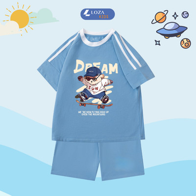 Đồ bộ bé trai, bé gái phối viền hình gấu Fun - Quần áo cho bé chất liệu thun cotton - Loza Kids BF261