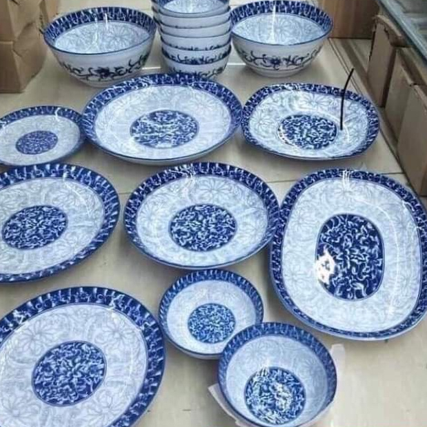 Bát đĩa, bát đĩa sứ họa tiết xanh lam [21 món ] bộ bát tràng cao cấp bát tràng giảm 50%