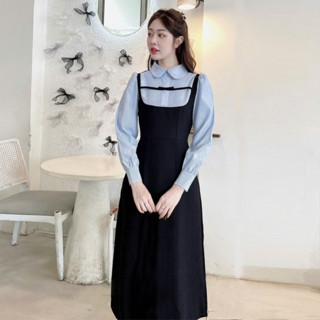   D271  ĐẦM VÁY CỔ SEN CỔ CAO  dáng dài,dáng ngắn  tiểu thư tay phồng dài phối nơ ,đi làm đi chơi 