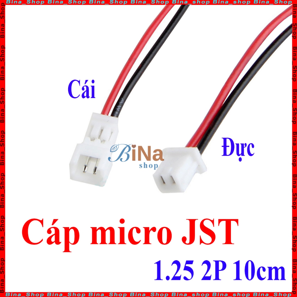 Cáp Micro JST PH 1.25 2P 10cm, Cáp nguồn JST đực/cái tự chọn