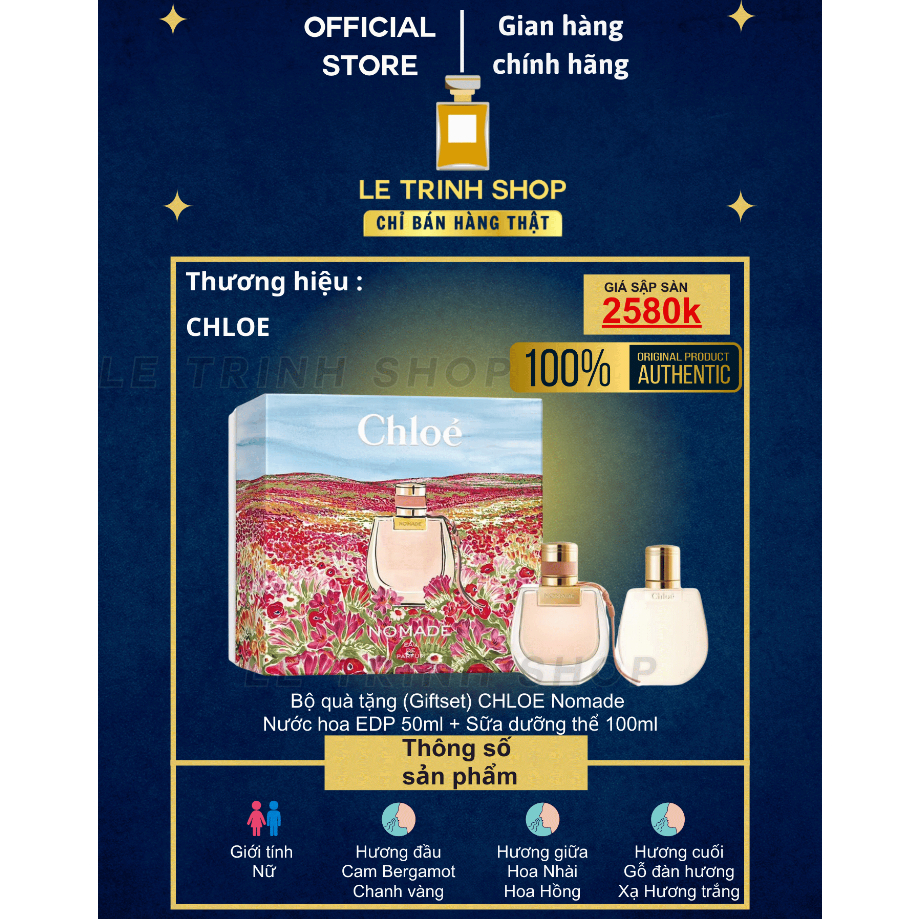 CHLOE + Bộ quà tặng CHLOE Nomade Nước hoa EDP 50ml + Sữa dưỡng thể 100ml + Bộ quà tặng nước hoa chín