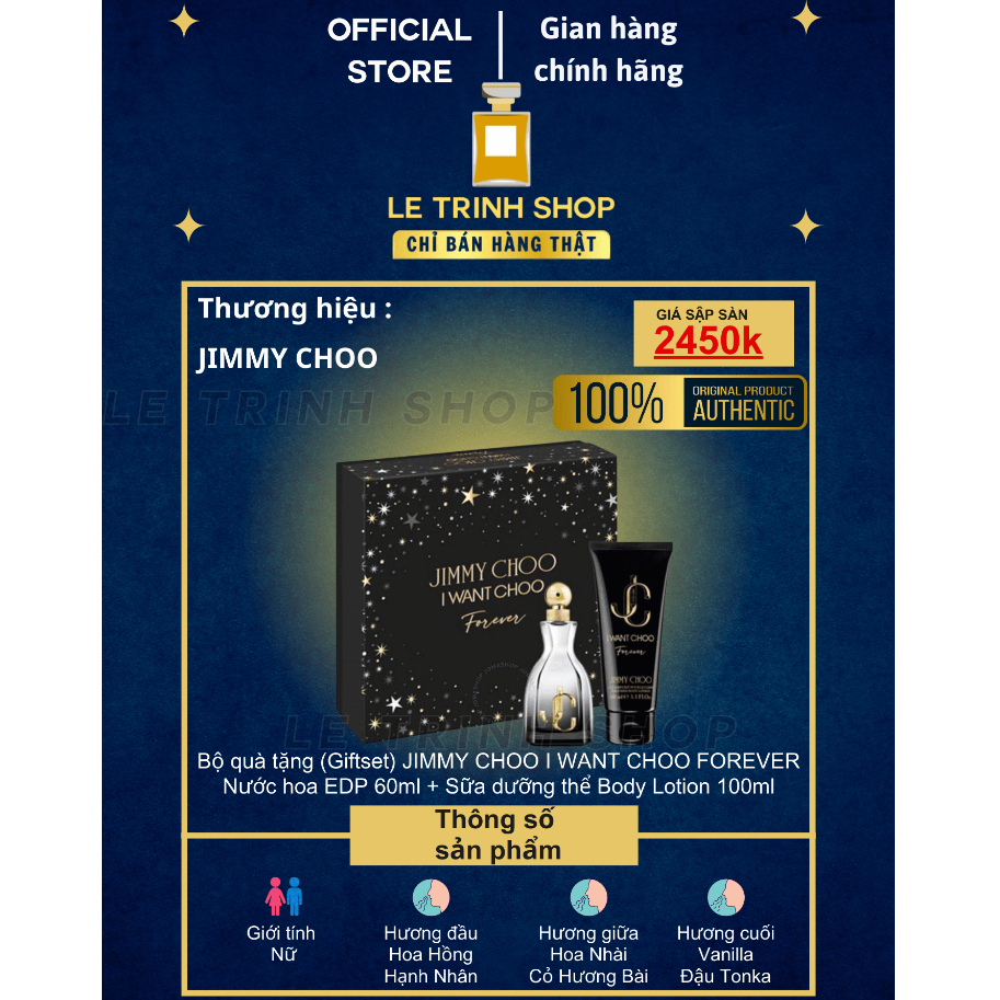 JIMMY CHOO + Bộ quà tặng nước hoa JIMMY CHOO I Want Choo Forever + Kem dưỡng toàn thân Body Lotion +