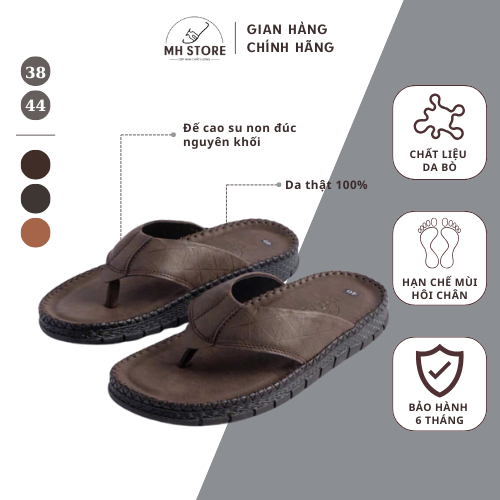 Dép Xỏ Ngón Da Nam Cao Cấp, Quai Khâu Thủ Công, Đế Cao Su Đúc Nguyên Khối - MH Store