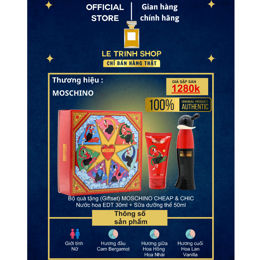 MOSCHINO + Bộ quà tặng Nước Hoa Nữ MOSCHINO CHEAP & CHIC 30ML + Kem Dưỡng Thể 50ML + SET Quà tặng nư