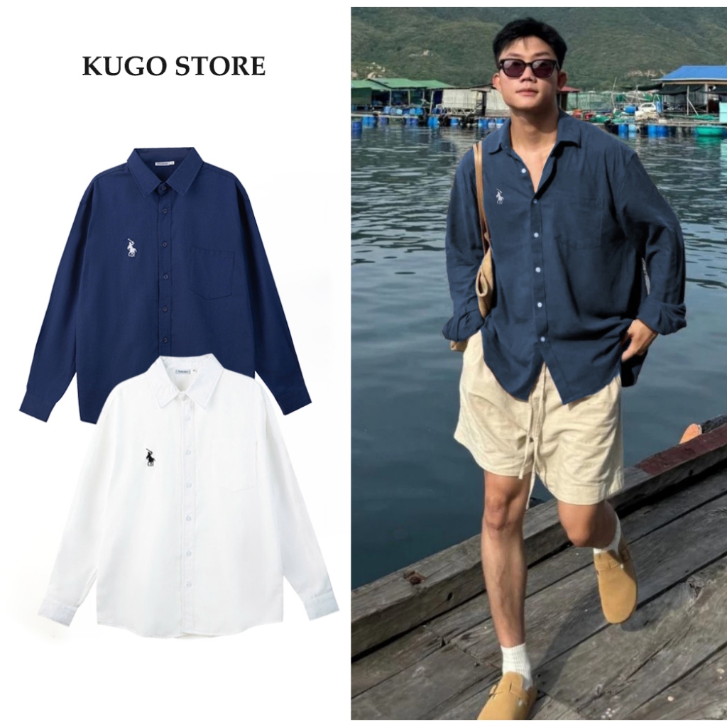  Áo Sơ Mi Cổ Bẻ Dài Tay Nam Nữ - Chất Liệu OXFORD Logo Thêu Ngựa Form REGULAR Hàn Quốc #2 màu Trẻ Trung 