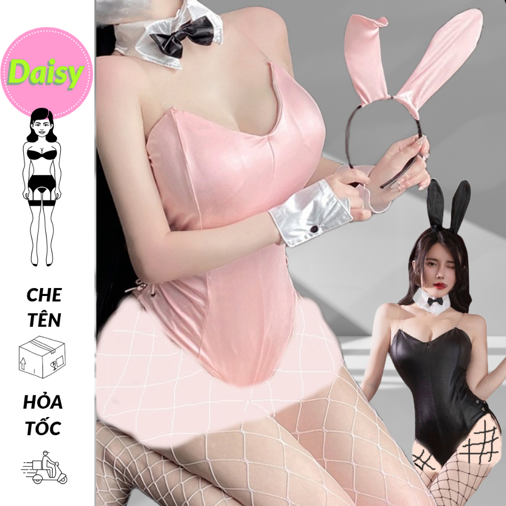 Cosplay thỏ da bóng mờ Bunny gợi cảm - bodysuit hóa trang thỏ Rabbit đáy mở sexy