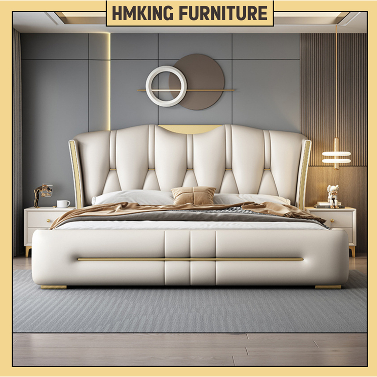 Giường ngủ HMKing Furniture bọc da sang trọng thiết kế tinh tế kích thước 1m6x2m 1m8x2m.